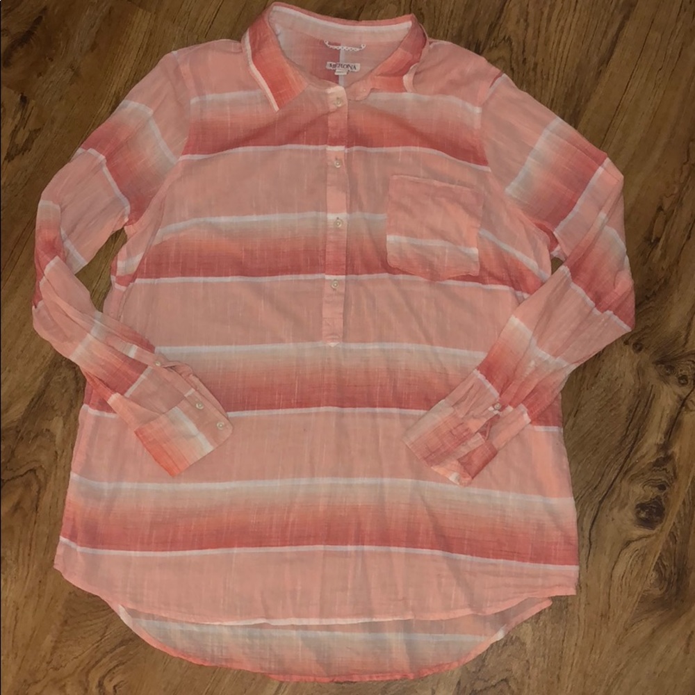 3/4 Button Down Plaid Top